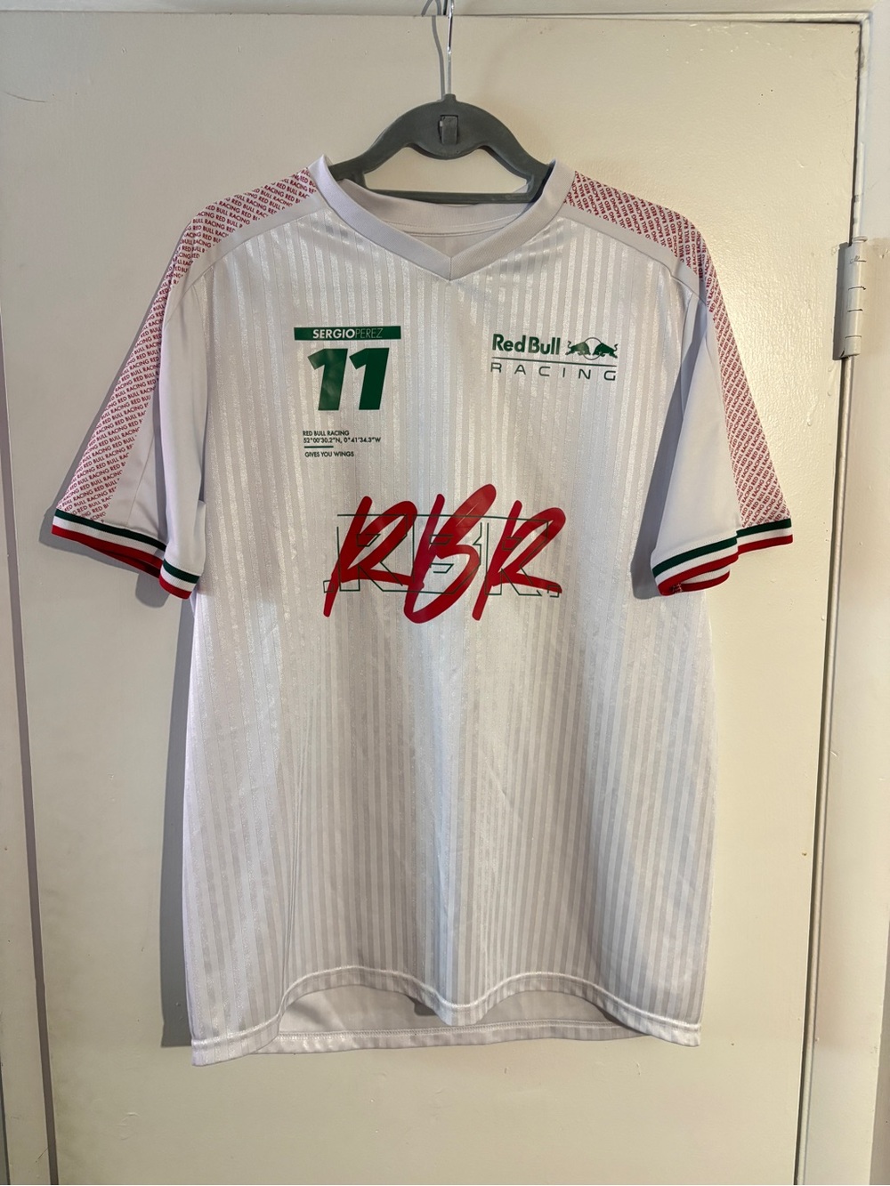 Puma White Sergio Pérez RB Racing Short-Sleeve Jersey with Green & Red Accents